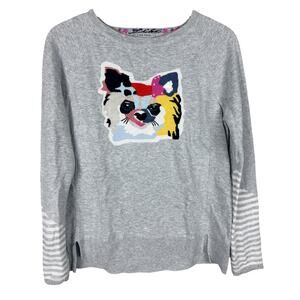Lisa Todd Embroidered Cashmere Blend Grey Dog Long Sleeve Crew Neck Sweater S